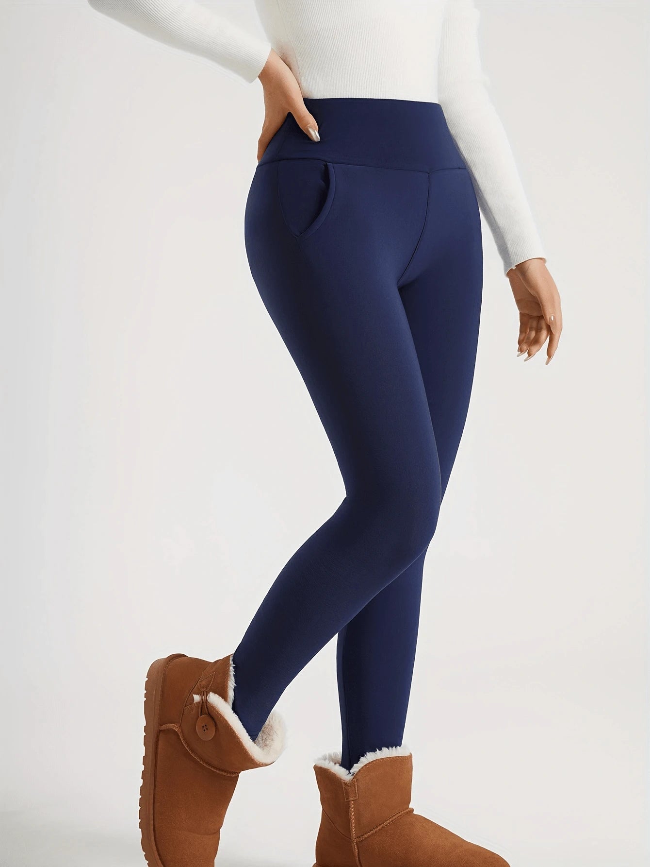 Women'S Winter Thermal Leggings with Cashmere, Thick Fleece Lined Pocket Patched, High Waist Tummy Control Pants Colanti