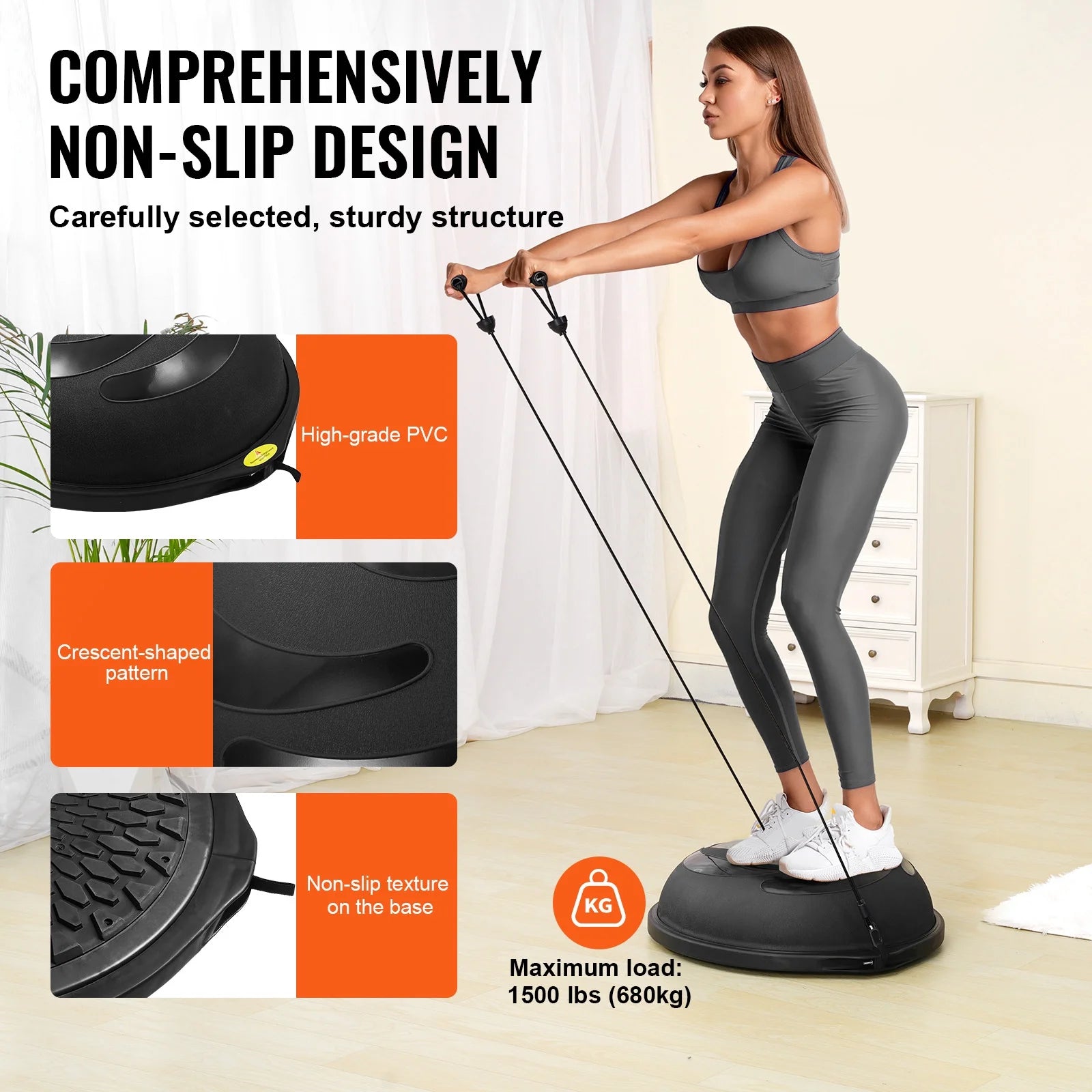 26 Inch Half Fitness Yoga Balance Ball Trainer Stability Ball Resistance Band
