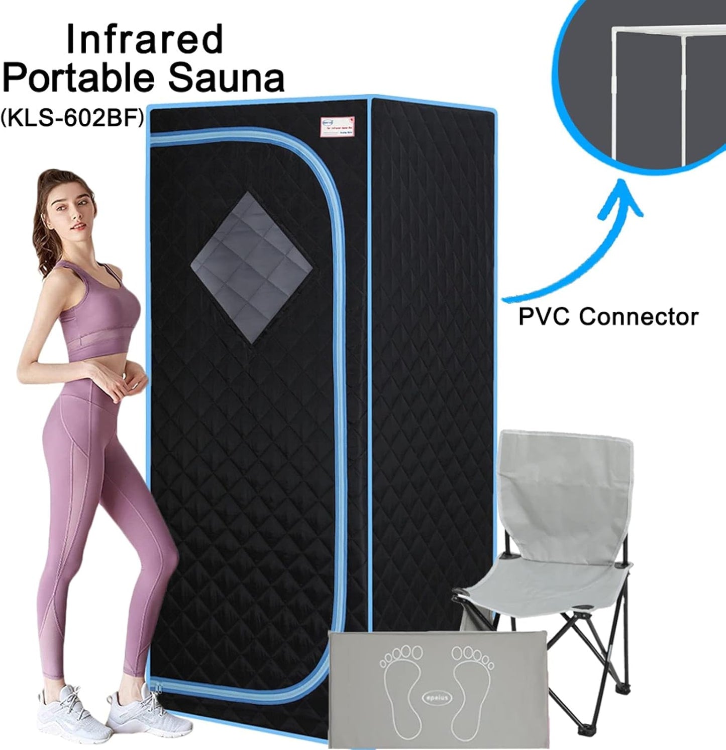 Portable Infrared Sauna for Home Full Size Black Infrared Sauna Tent for Spa with Heating Foot Pad and Portable Chair(Infrared,Black)