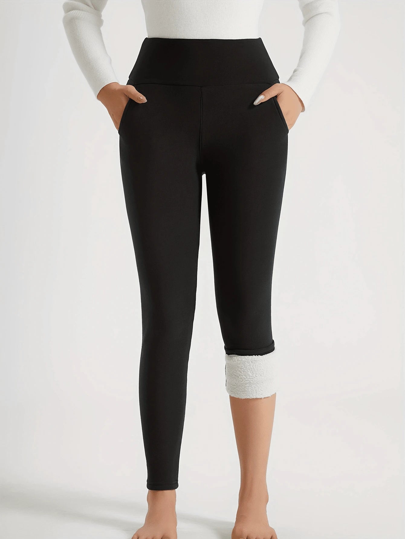 Women'S Winter Thermal Leggings with Cashmere, Thick Fleece Lined Pocket Patched, High Waist Tummy Control Pants Colanti