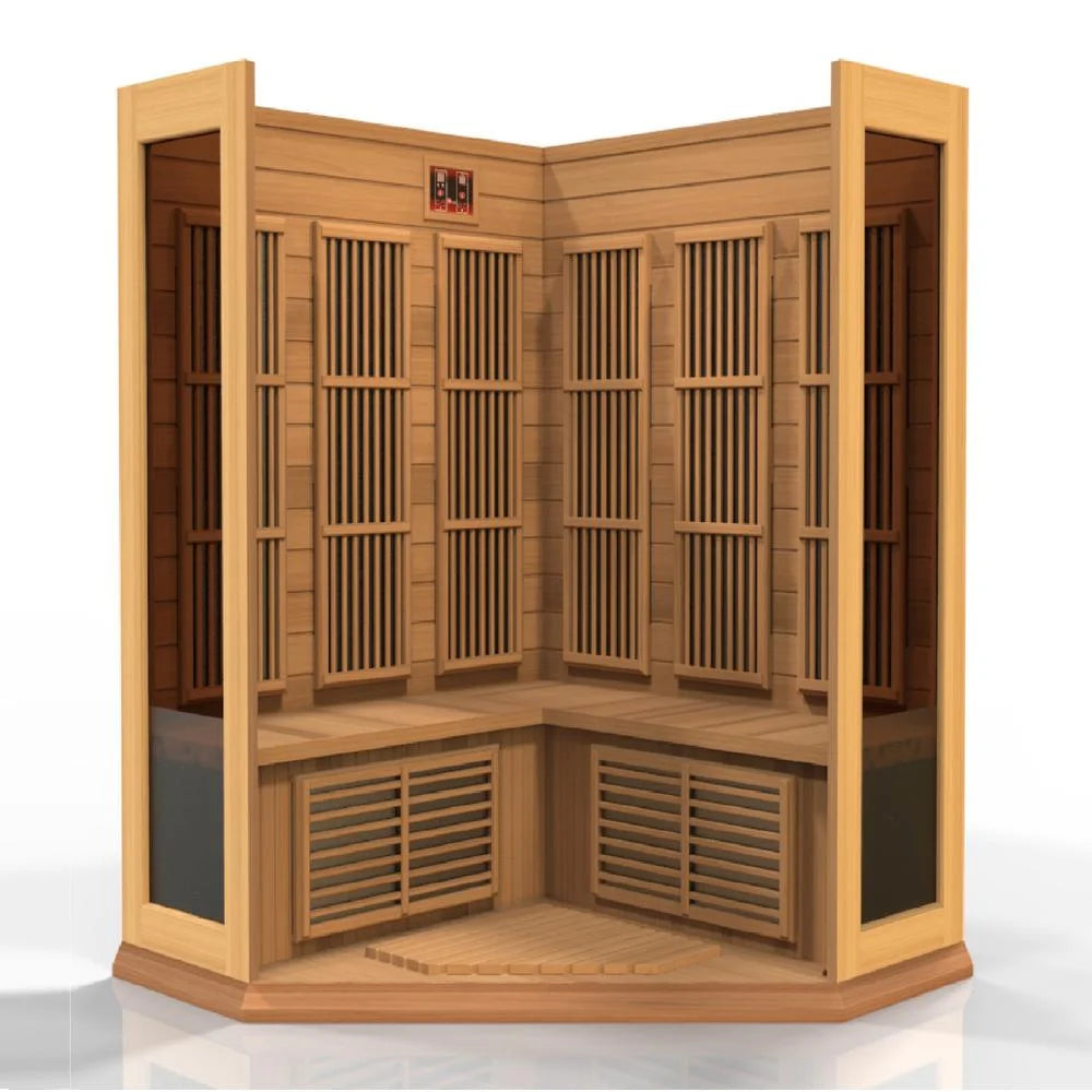 3 Person FAR IR Carbon Corner Sauna-Color:Red Cedar