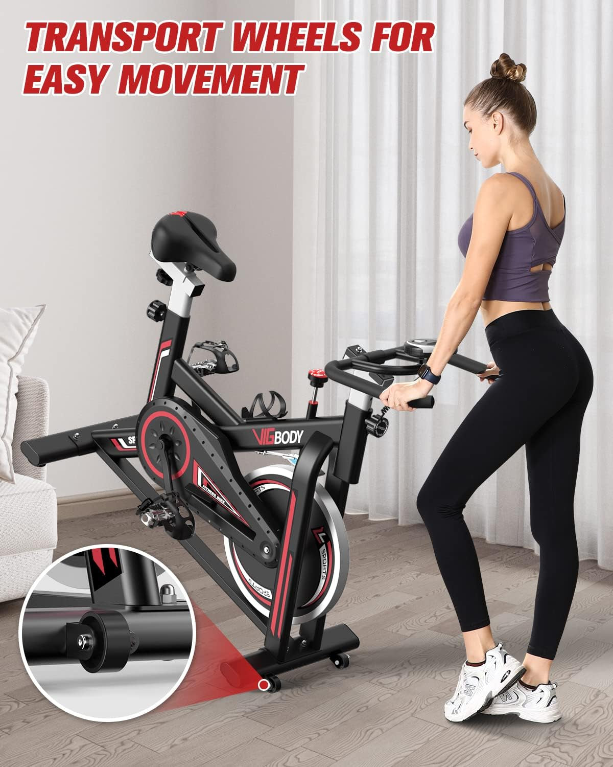 Stationary Exercise Bike Indoor Cycling Bike for Cardio Workout, with Comfortable Seat Cushion, LCD Monitor for Home Training Bike