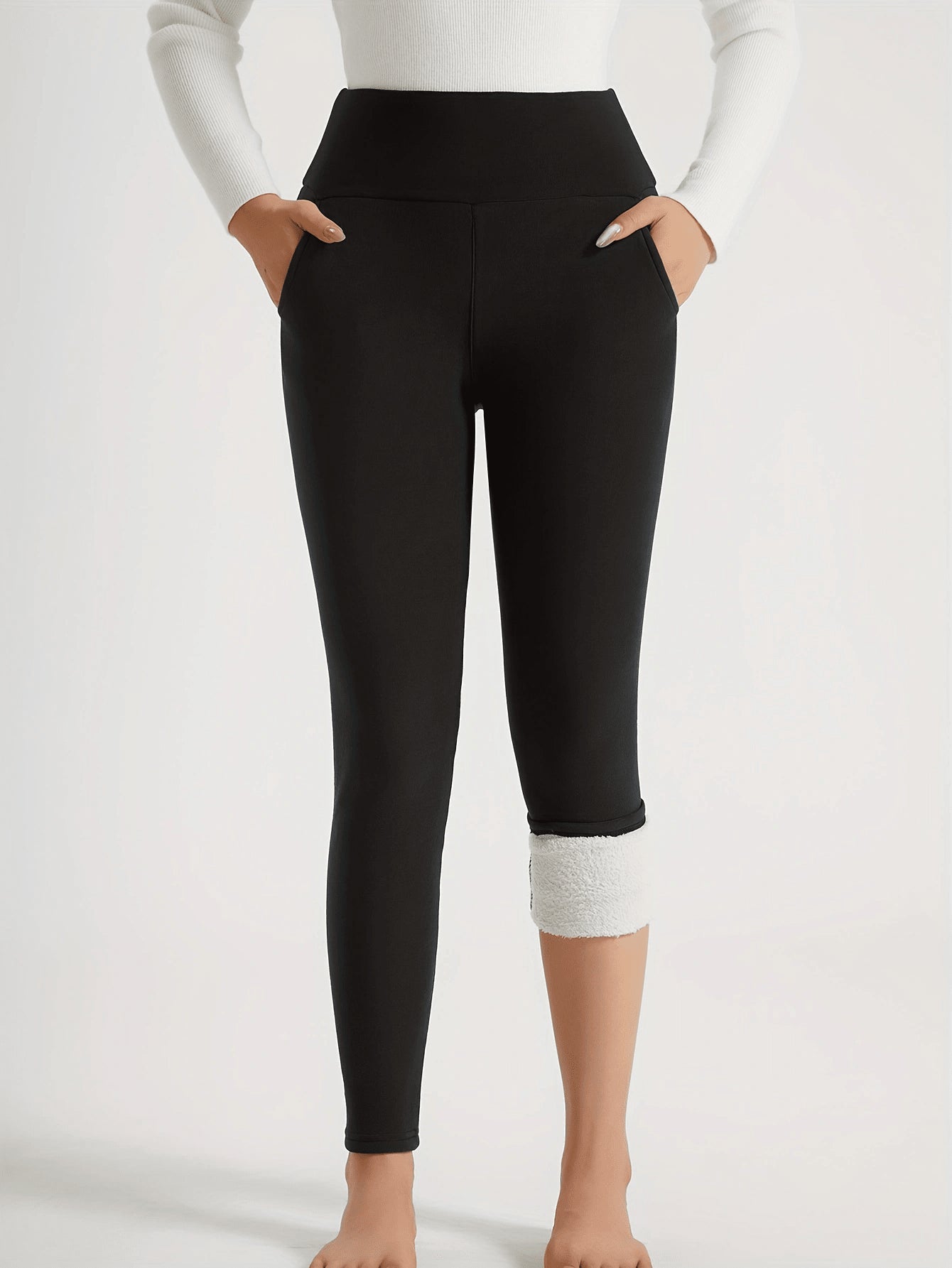 Women'S Winter Thermal Leggings with Cashmere, Thick Fleece Lined Pocket Patched, High Waist Tummy Control Pants Colanti
