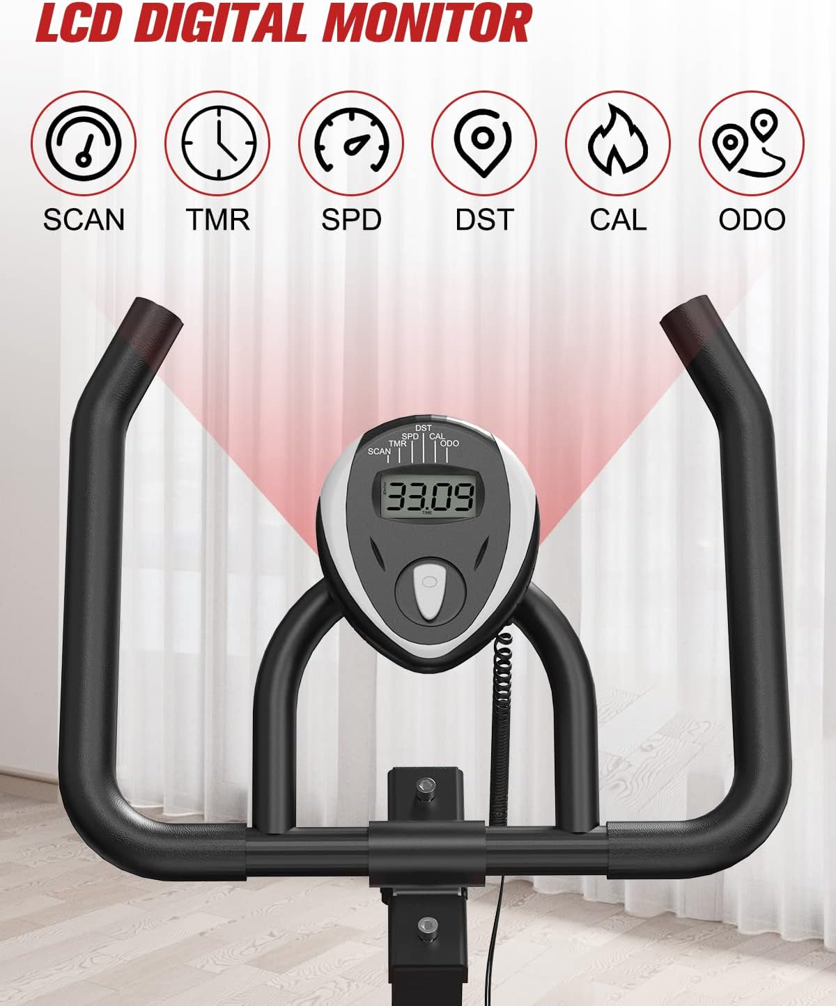 Stationary Exercise Bike Indoor Cycling Bike for Cardio Workout, with Comfortable Seat Cushion, LCD Monitor for Home Training Bike