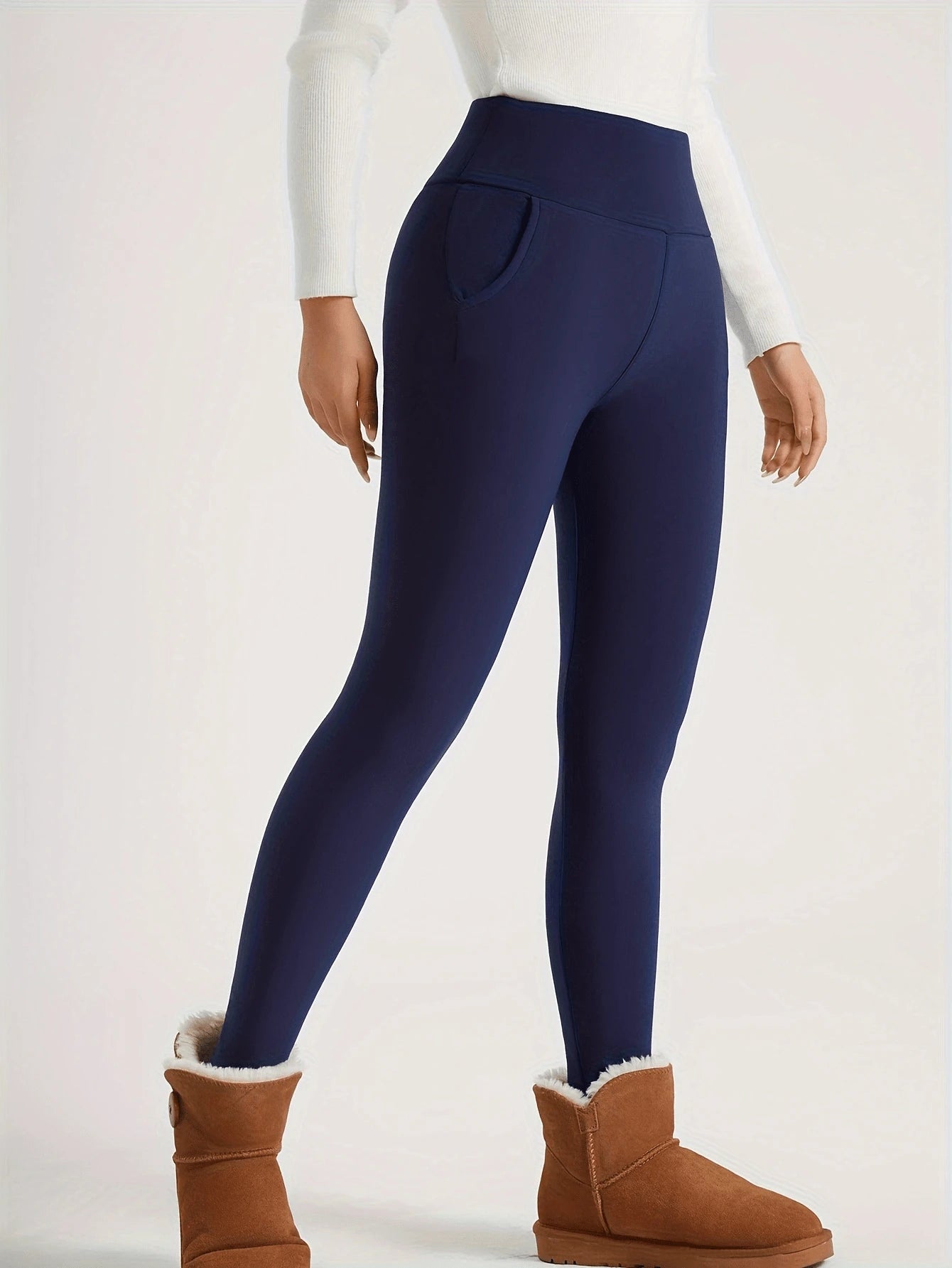 Women'S Winter Thermal Leggings with Cashmere, Thick Fleece Lined Pocket Patched, High Waist Tummy Control Pants Colanti