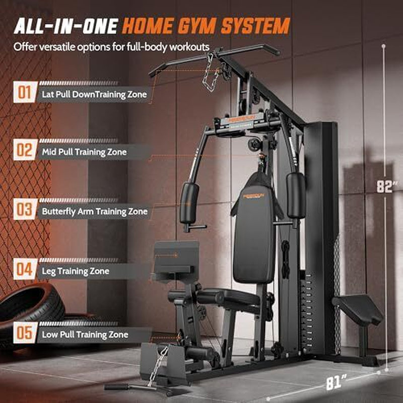 Home Gym with 154LBS Weight Stack, Multi Exercise Equipment with Leg Press,
