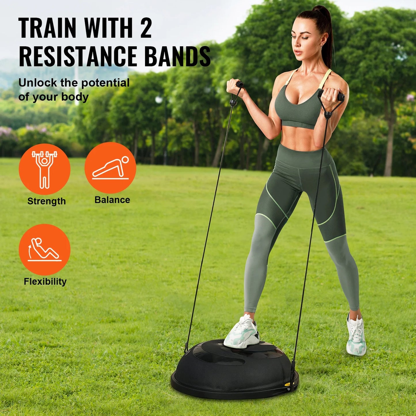 26 Inch Half Fitness Yoga Balance Ball Trainer Stability Ball Resistance Band