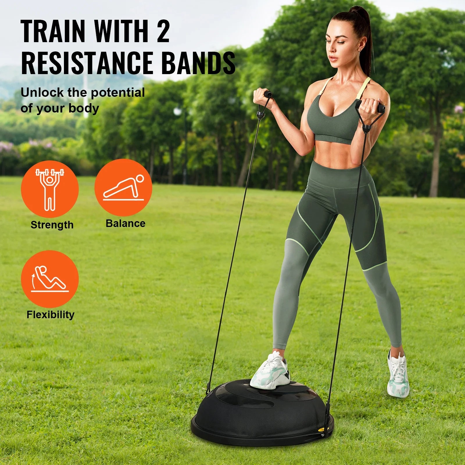 26 Inch Half Fitness Yoga Balance Ball Trainer Stability Ball Resistance Band