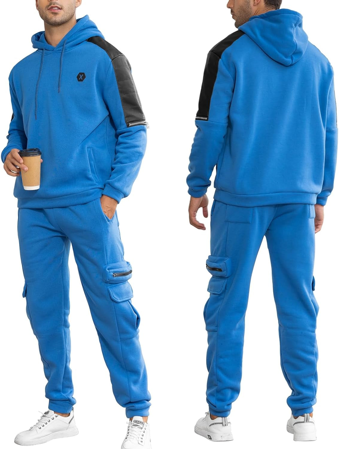 Men'S Tracksuit 2 Piece Hoodie Athletic Jogging Sweatsuits for Men Casual Sports Long Sleeve Pullover Suit Set