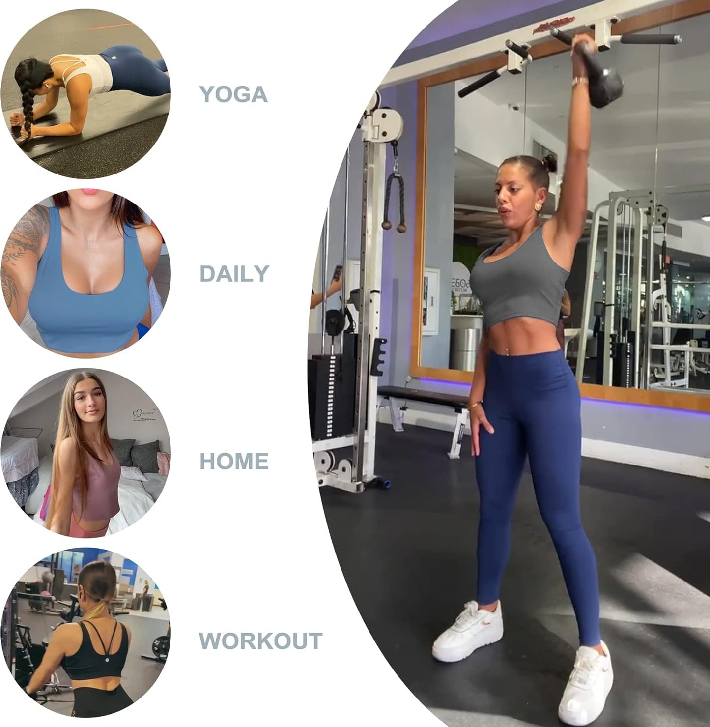 Sports Bra for Women, Longline Padded Strappy Sports Bras Medium Support Yoga Gym Running Workout Crop Tank Tops