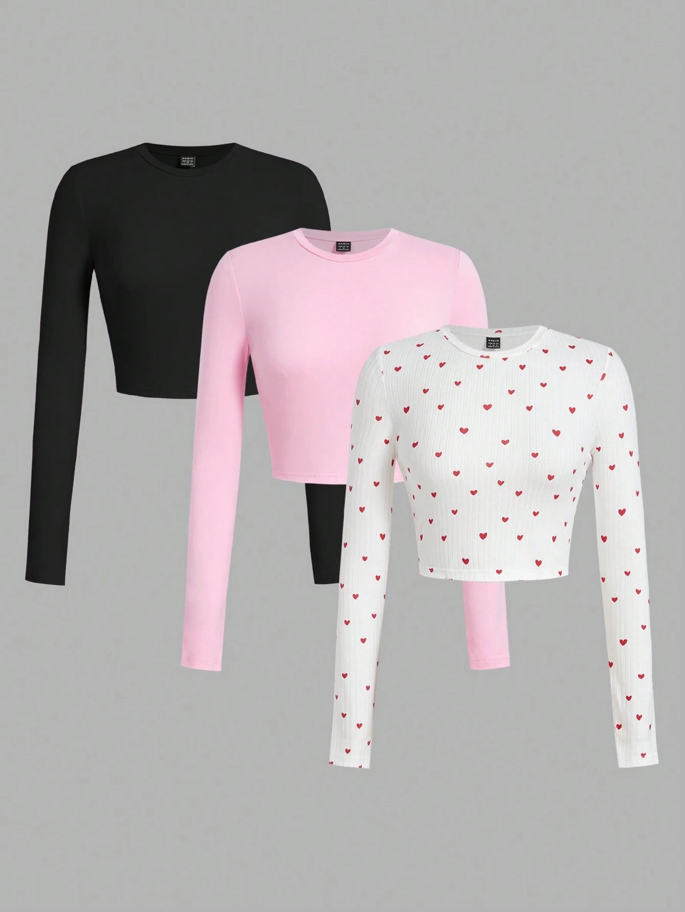 SHEIN Ezwear Multi-Pack Women Versatile Casual Simple Long Sleeve T-Shirt Valentine Day
