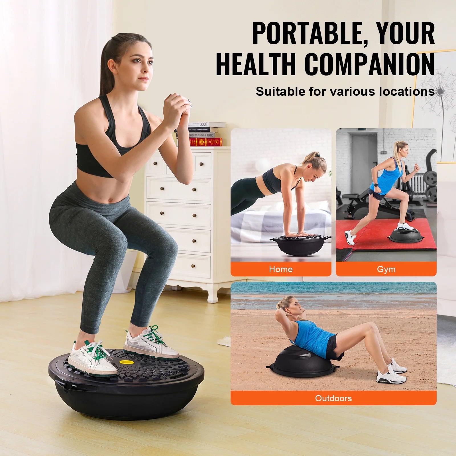 26 Inch Half Fitness Yoga Balance Ball Trainer Stability Ball Resistance Band