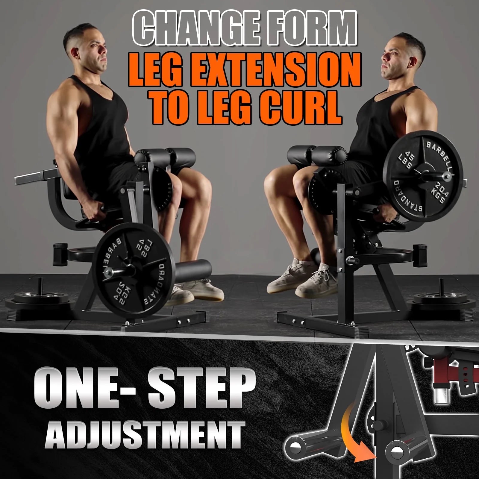 Adjustable Plate Loadedleg Extension & Curl Machine, Adjustable Plate Loaded, Black