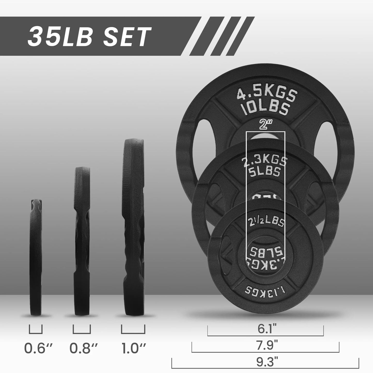 Classic Cast Iron Weight Plates for Strength Training, 2-Inch, 35-Pound, Set