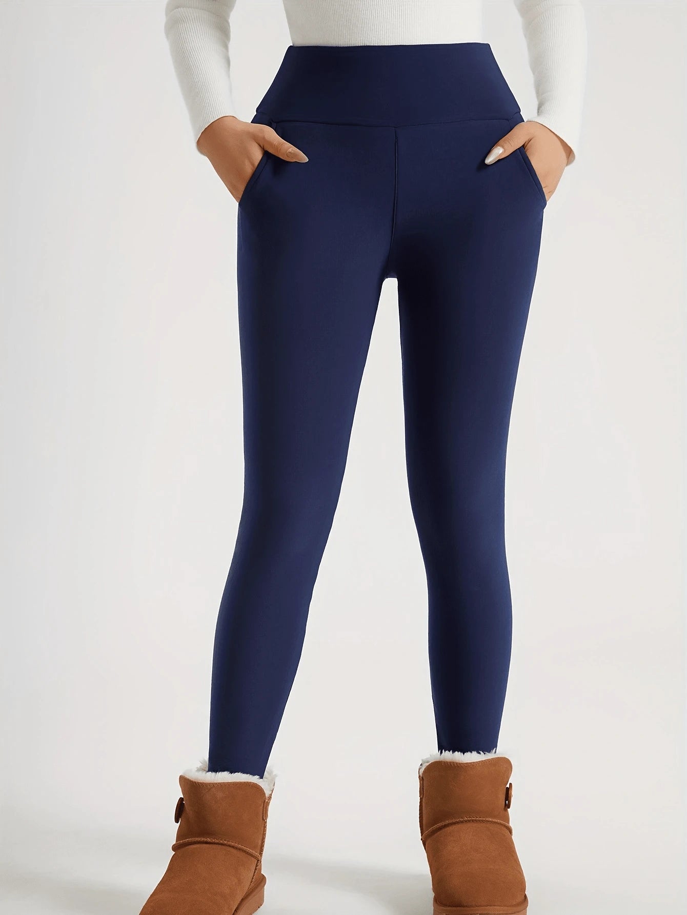 Women'S Winter Thermal Leggings with Cashmere, Thick Fleece Lined Pocket Patched, High Waist Tummy Control Pants Colanti