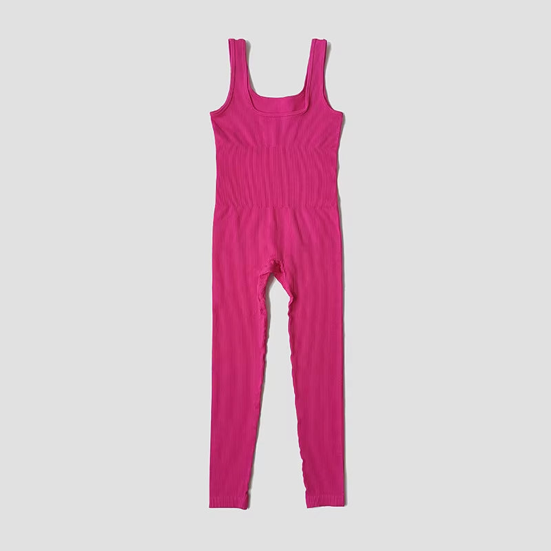 Women'S Tracksuit Yoga Set Seamless Jumpsuits Ribbed One Piece Fitness Rompers Sleeveless Sportswear Gym Set Workout Clothes