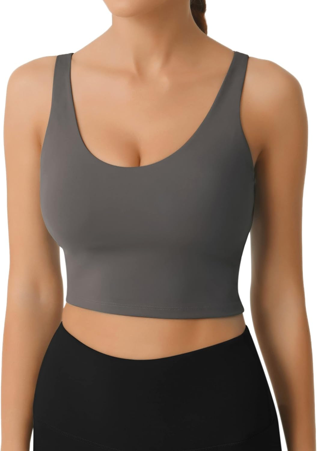 Sports Bra for Women, Longline Padded Strappy Sports Bras Medium Support Yoga Gym Running Workout Crop Tank Tops