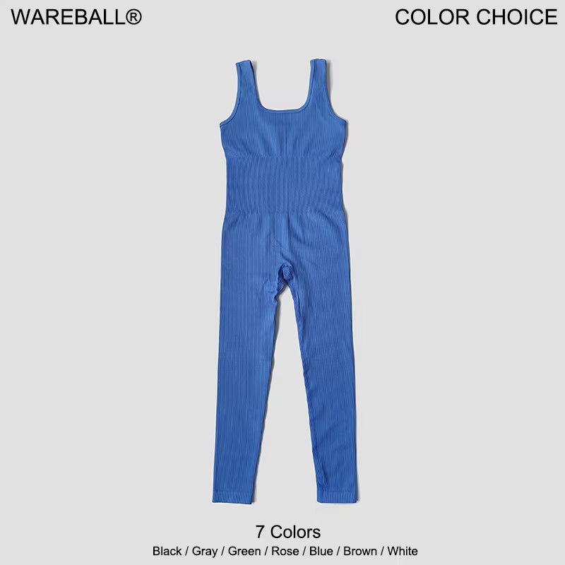 Women'S Tracksuit Yoga Set Seamless Jumpsuits Ribbed One Piece Fitness Rompers Sleeveless Sportswear Gym Set Workout Clothes