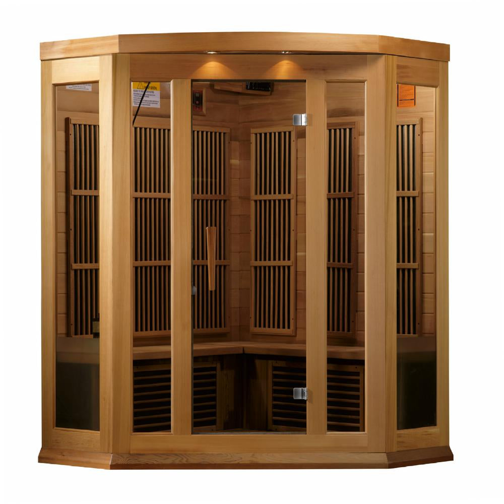 3 Person FAR IR Carbon Corner Sauna-Color:Red Cedar