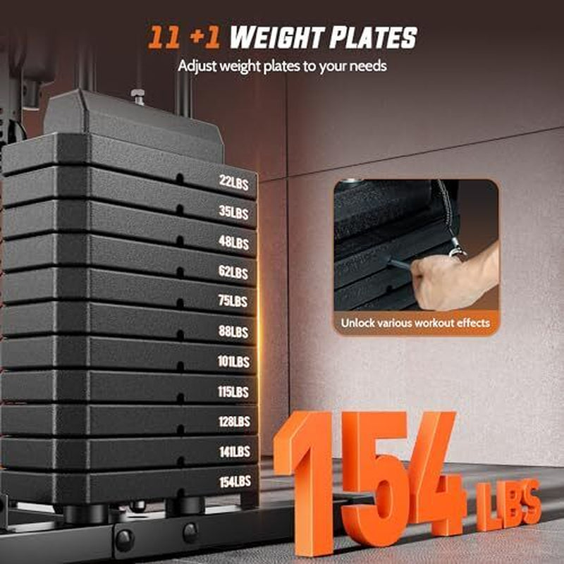 Home Gym with 154LBS Weight Stack, Multi Exercise Equipment with Leg Press,