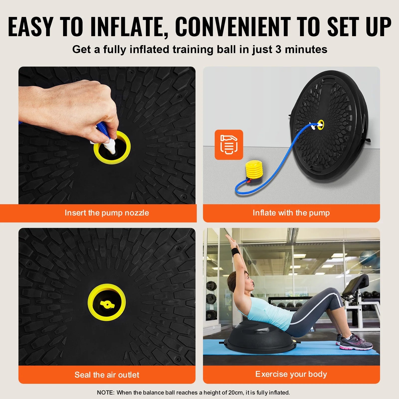 26 Inch Half Fitness Yoga Balance Ball Trainer Stability Ball Resistance Band