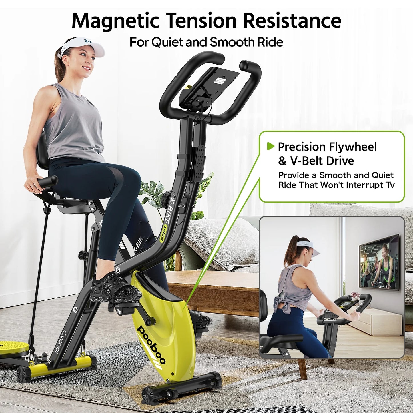 4In1 Folding Exercise Bike Indoor Cycling Bike Stationary Magnetic X Bike Gym Workout 300Lb Easy to Get On/Off