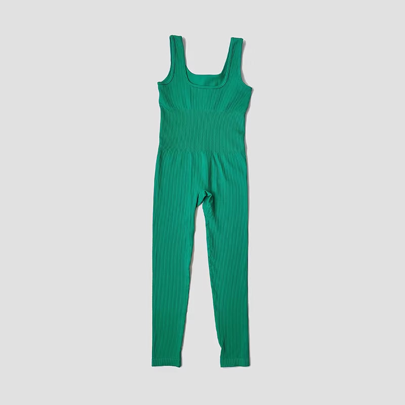 Women'S Tracksuit Yoga Set Seamless Jumpsuits Ribbed One Piece Fitness Rompers Sleeveless Sportswear Gym Set Workout Clothes