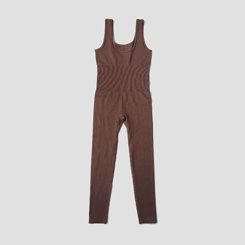 Women'S Tracksuit Yoga Set Seamless Jumpsuits Ribbed One Piece Fitness Rompers Sleeveless Sportswear Gym Set Workout Clothes