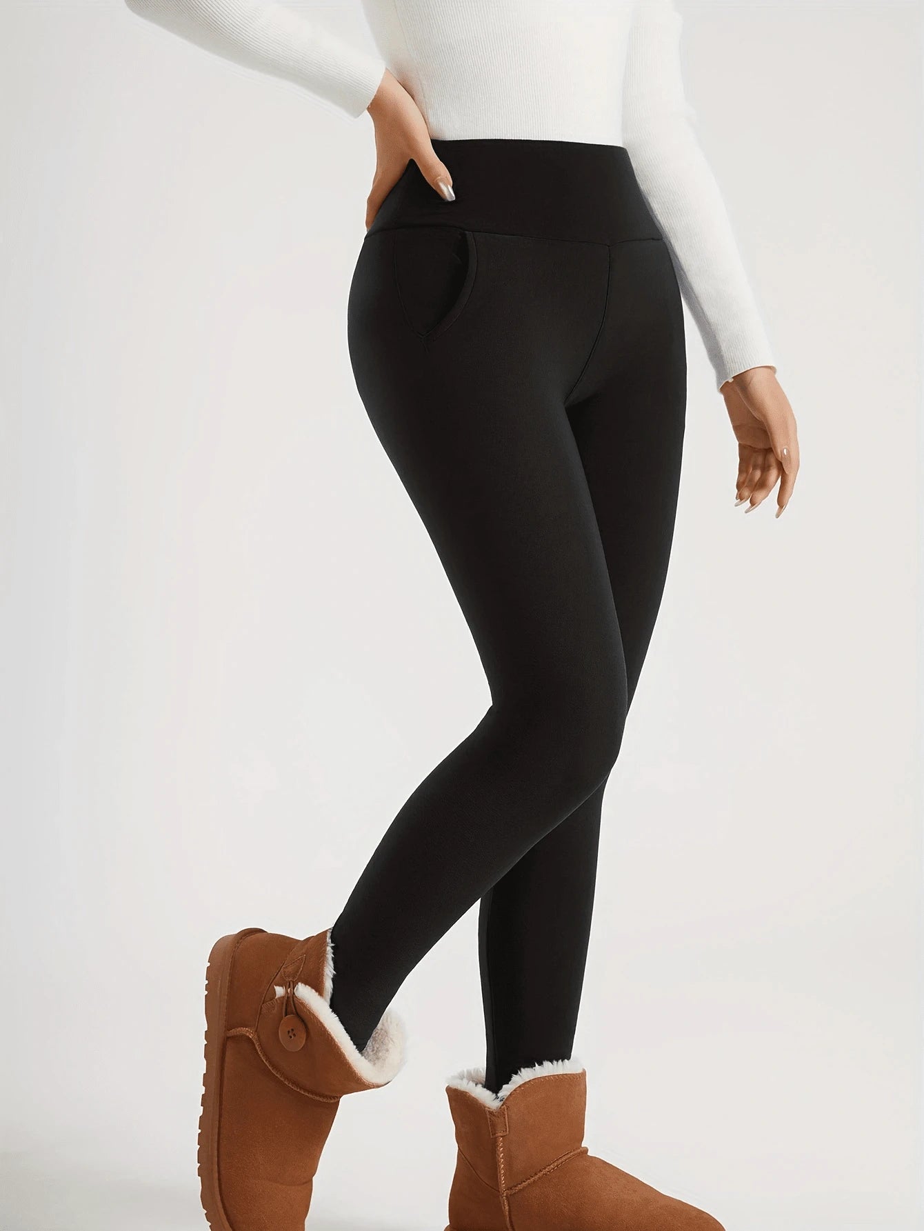 Women'S Winter Thermal Leggings with Cashmere, Thick Fleece Lined Pocket Patched, High Waist Tummy Control Pants Colanti