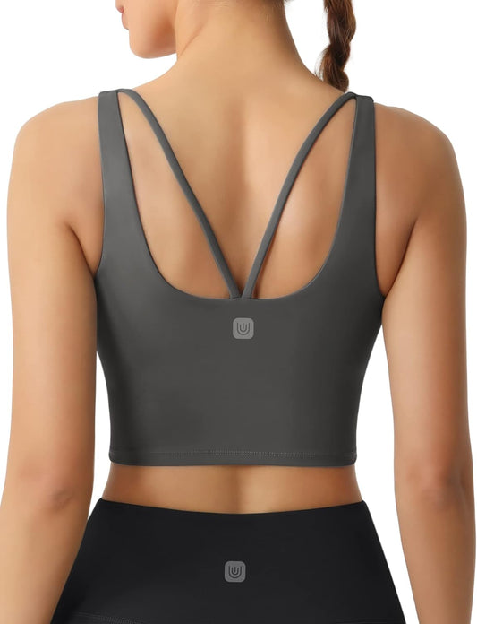 Sports Bra for Women, Longline Padded Strappy Sports Bras Medium Support Yoga Gym Running Workout Crop Tank Tops