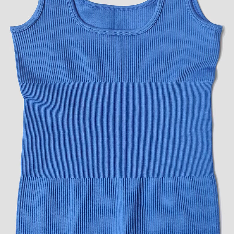 Women'S Tracksuit Yoga Set Seamless Jumpsuits Ribbed One Piece Fitness Rompers Sleeveless Sportswear Gym Set Workout Clothes