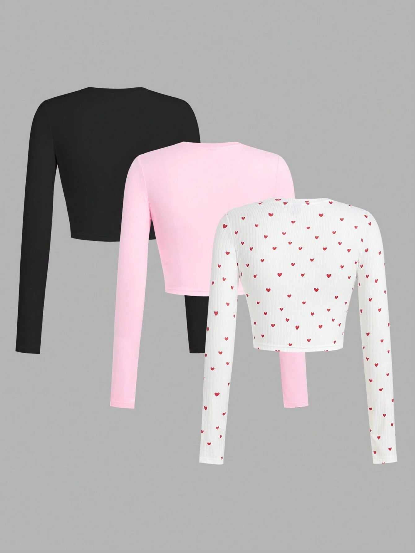 SHEIN Ezwear Multi-Pack Women Versatile Casual Simple Long Sleeve T-Shirt Valentine Day