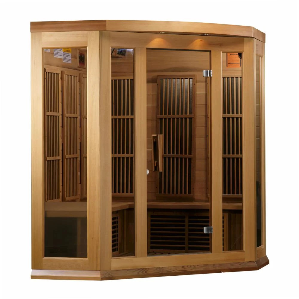 3 Person FAR IR Carbon Corner Sauna-Color:Red Cedar