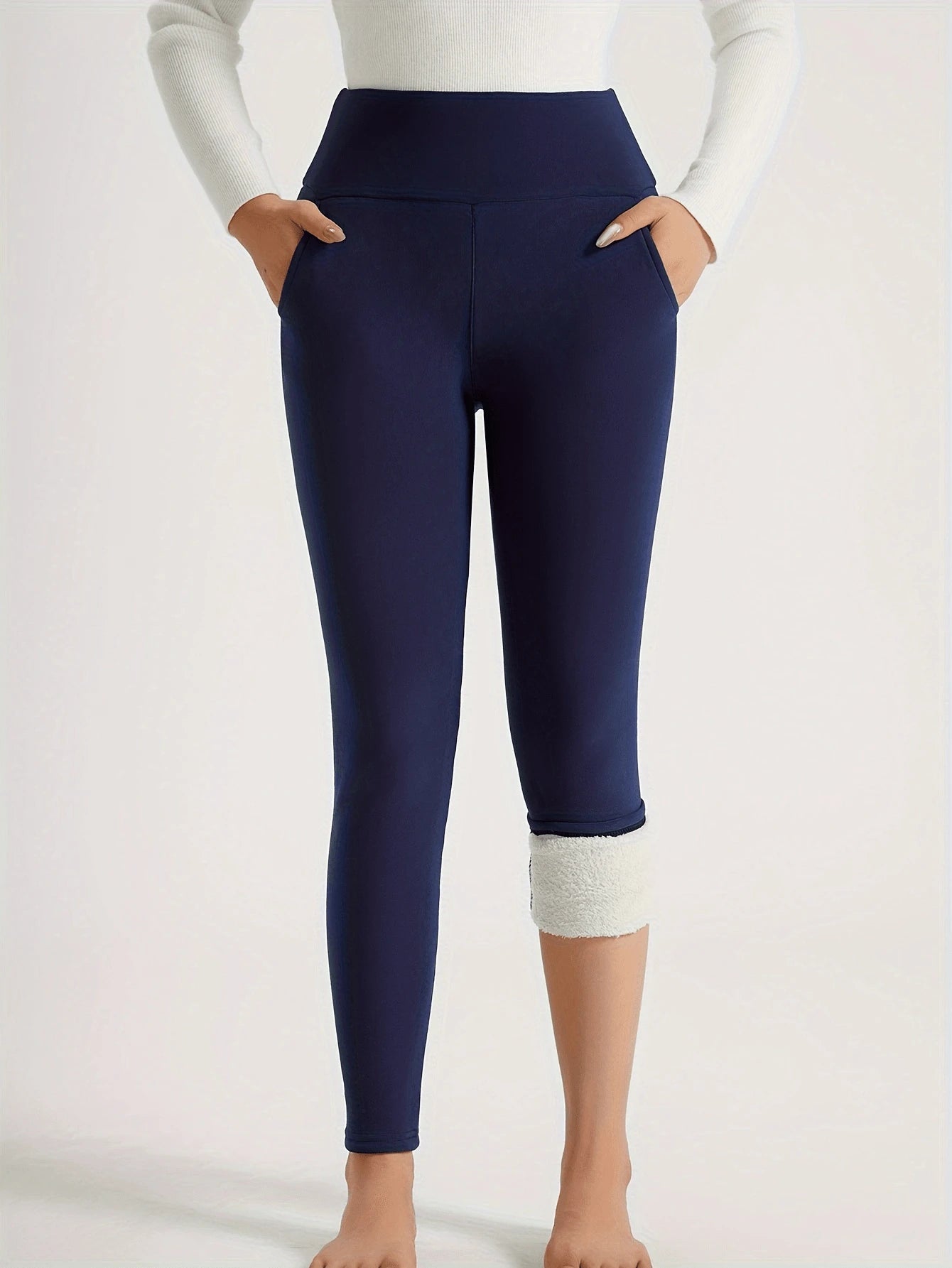 Women'S Winter Thermal Leggings with Cashmere, Thick Fleece Lined Pocket Patched, High Waist Tummy Control Pants Colanti