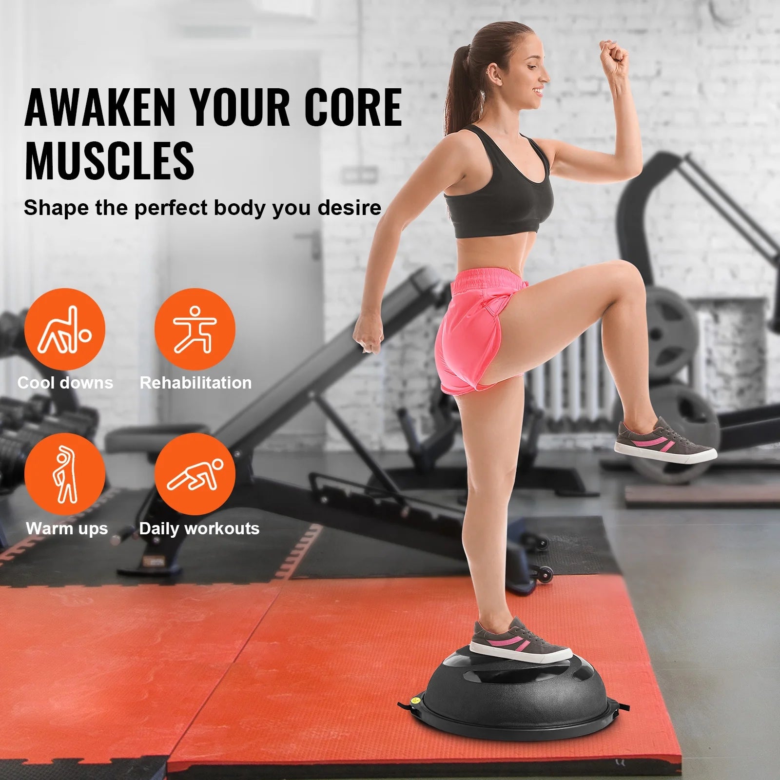 26 Inch Half Fitness Yoga Balance Ball Trainer Stability Ball Resistance Band