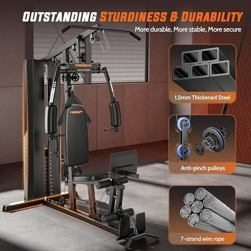 Home Gym with 154LBS Weight Stack, Multi Exercise Equipment with Leg Press,