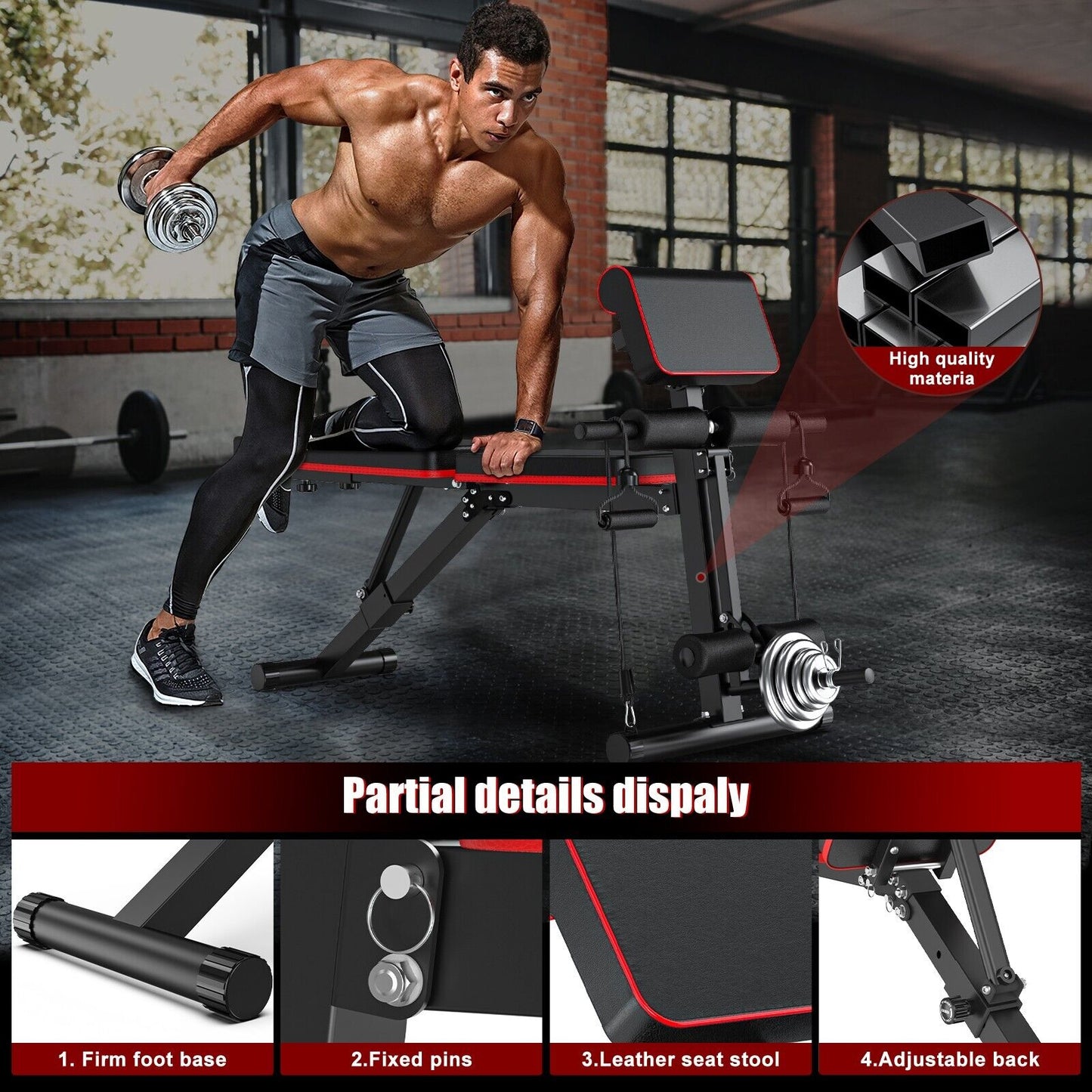 Weight Bench Adjustable Foldable Strength Training Full Body Workout Incline Gym