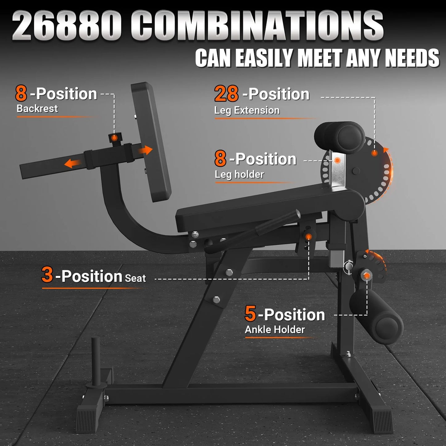 Adjustable Plate Loadedleg Extension & Curl Machine, Adjustable Plate Loaded, Black