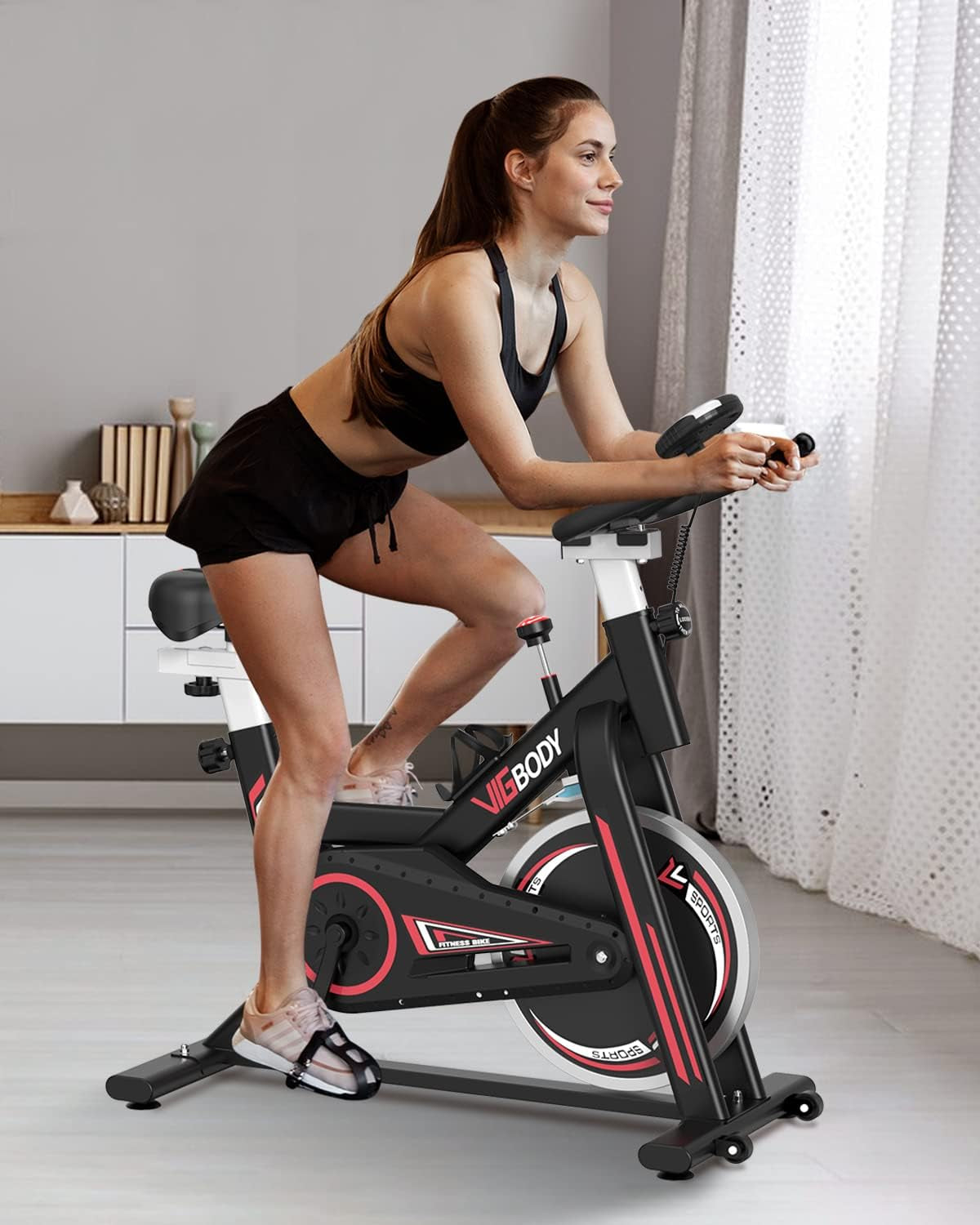 Stationary Exercise Bike Indoor Cycling Bike for Cardio Workout, with Comfortable Seat Cushion, LCD Monitor for Home Training Bike