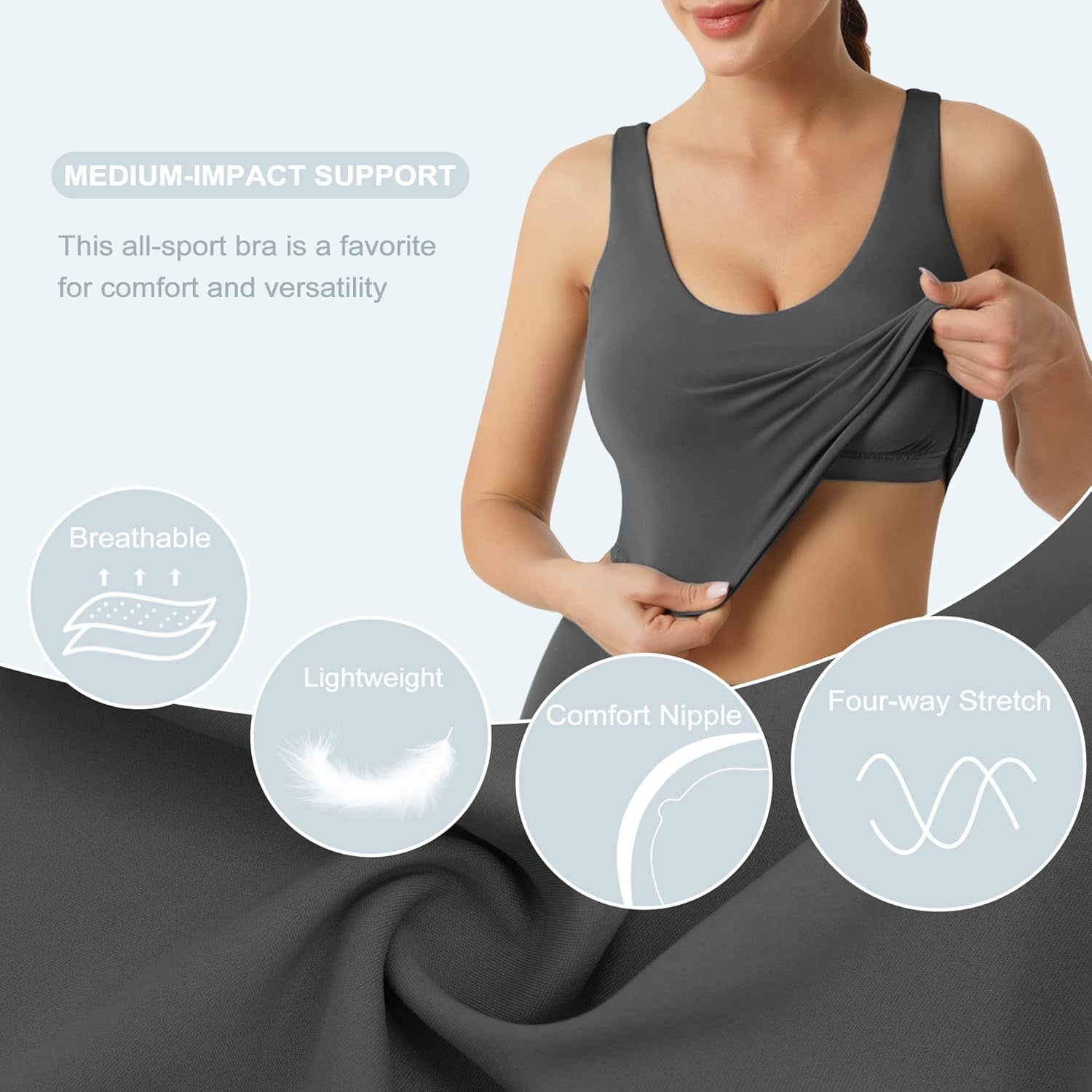 Sports Bra for Women, Longline Padded Strappy Sports Bras Medium Support Yoga Gym Running Workout Crop Tank Tops