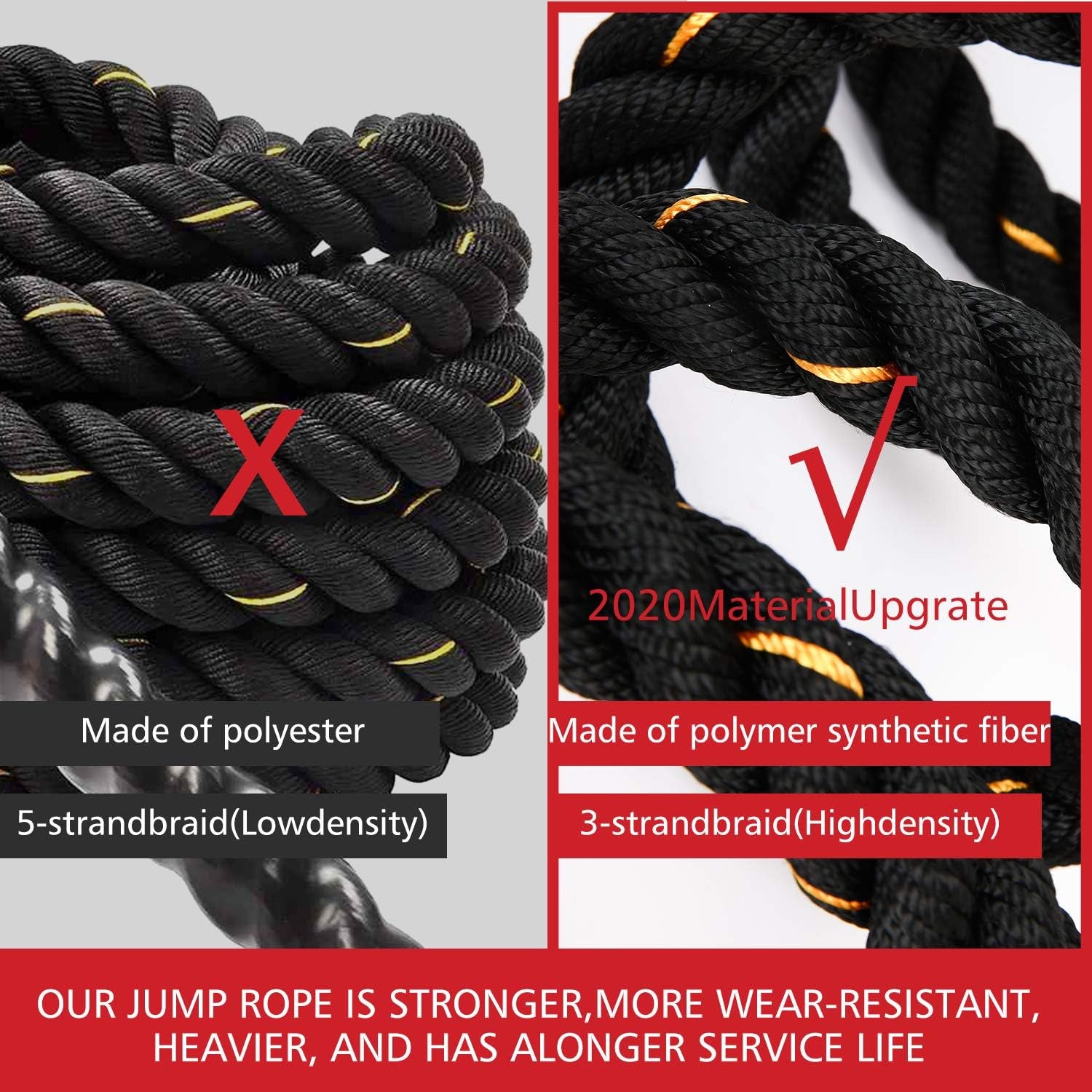 Heavy Jump Ropes for Fitness 2Lb/3Lb/5Lb,Weighted Adult Skipping Rope Exercise Battle Ropes for Men & Women,Total Body Workouts, Power Training in Gym to Improve Strength and Building Muscle