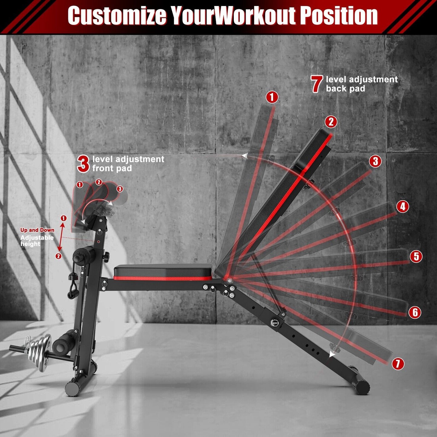 Weight Bench Adjustable Foldable Strength Training Full Body Workout Incline Gym
