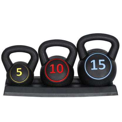 Pro 3-Piece Kettlebell Set Fitness Strength Training Exercise with Base Rack