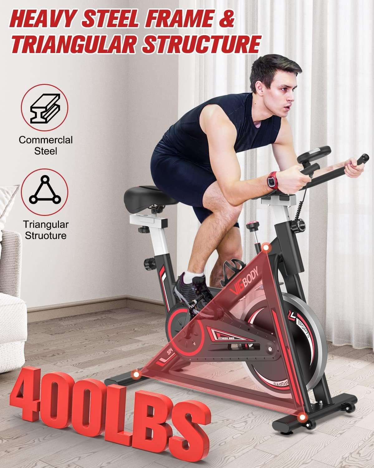 Stationary Exercise Bike Indoor Cycling Bike for Cardio Workout, with Comfortable Seat Cushion, LCD Monitor for Home Training Bike