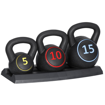 Pro 3-Piece Kettlebell Set Fitness Strength Training Exercise with Base Rack
