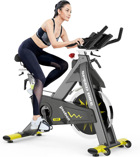 Exercise Bike,Indoor Cycling Bike Stationary,Exercise Bike 330 Lbs Weight Capacity,Stationary Bike with Rate Monitor & LCD Monitor, Comfortable Seat Cushion, Heavy Flywheel Yellow Black