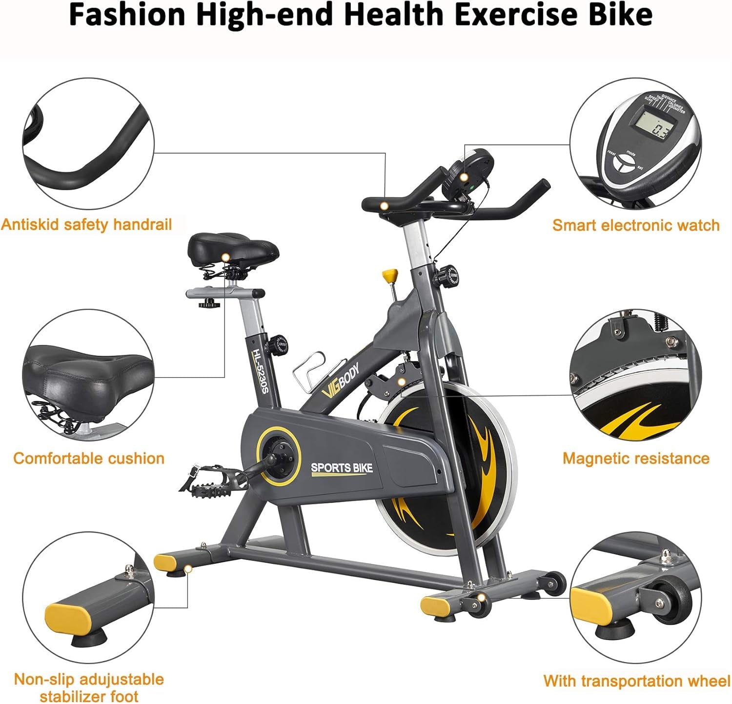 Exercise Bikes Stationary Bike with Adjustable Magnetic Resistance Belt Drive Bicycle with Comfortable Seat Cushion