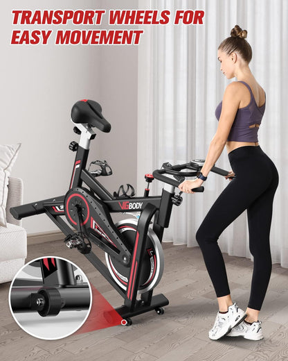 Stationary Exercise Bike Indoor Cycling Bike for Cardio Workout, with Comfortable Seat Cushion, LCD Monitor for Home Training Bike