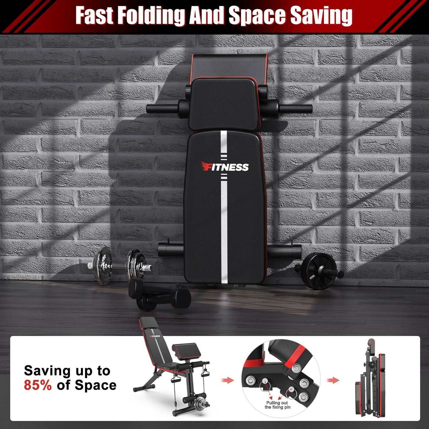 Weight Bench Adjustable Foldable Strength Training Full Body Workout Incline Gym