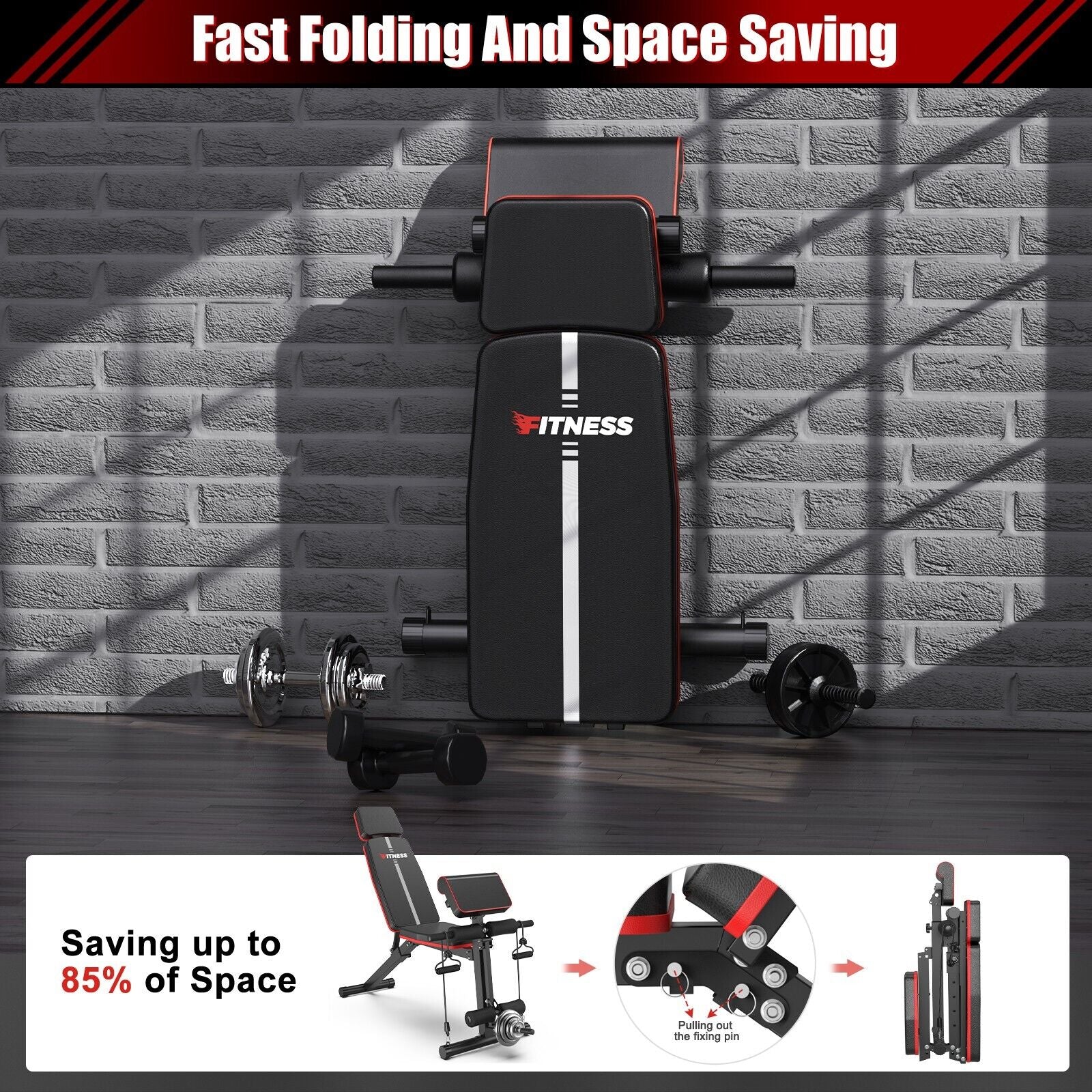 Weight Bench Adjustable Foldable Strength Training Full Body Workout Incline Gym